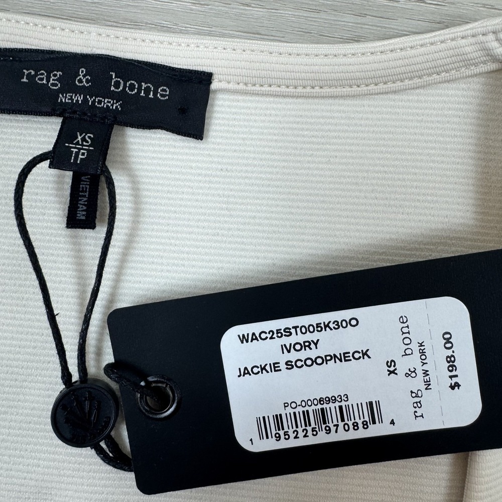 Rag and Bone Jackie Ribbed Scoopneck Short Sleeve Top Size XS Ivory $198 - Picture 5 of 5